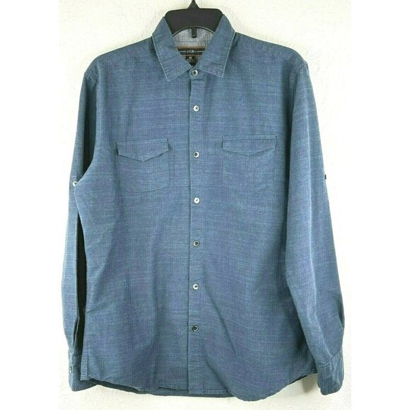 PD&C Men's Button Front Long Sleeve/Roll Up Shirt Size Medium Blue EUC - Picture 1 of 4